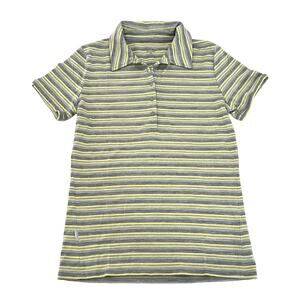 Icebreaker Womens Polo Shirt Short Sleeve Size M Gray & Yellow Striped Merino